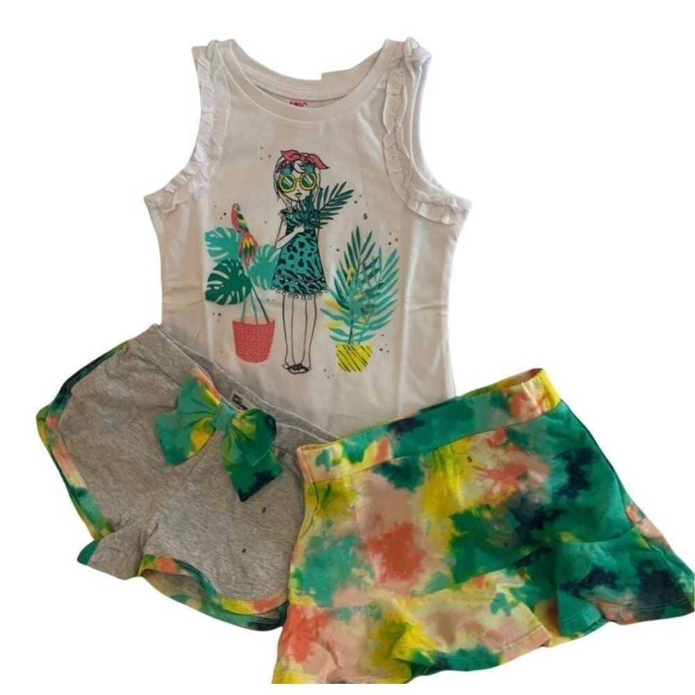 Little Girl's Summer Outfit 3 Pcs Includes Tank Skort & Shorts Toddler Sz 5T NEW